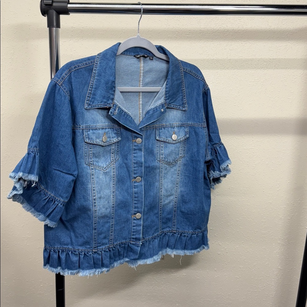 Denim Jacket with Ruffle Sleeves